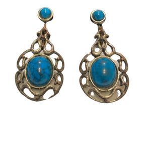 Vintage Silver And Faux Turquoise Dangling Earrings